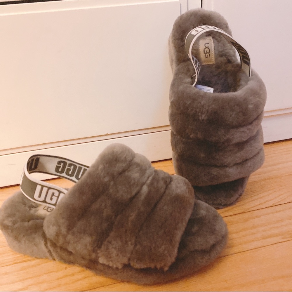 UGG Gray Furry Slides